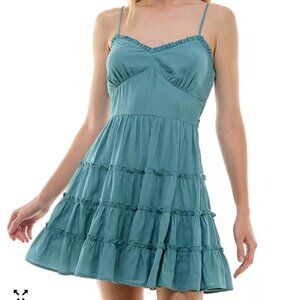 Large Tiered Blue Lace-Up Ruffled Mini Dress